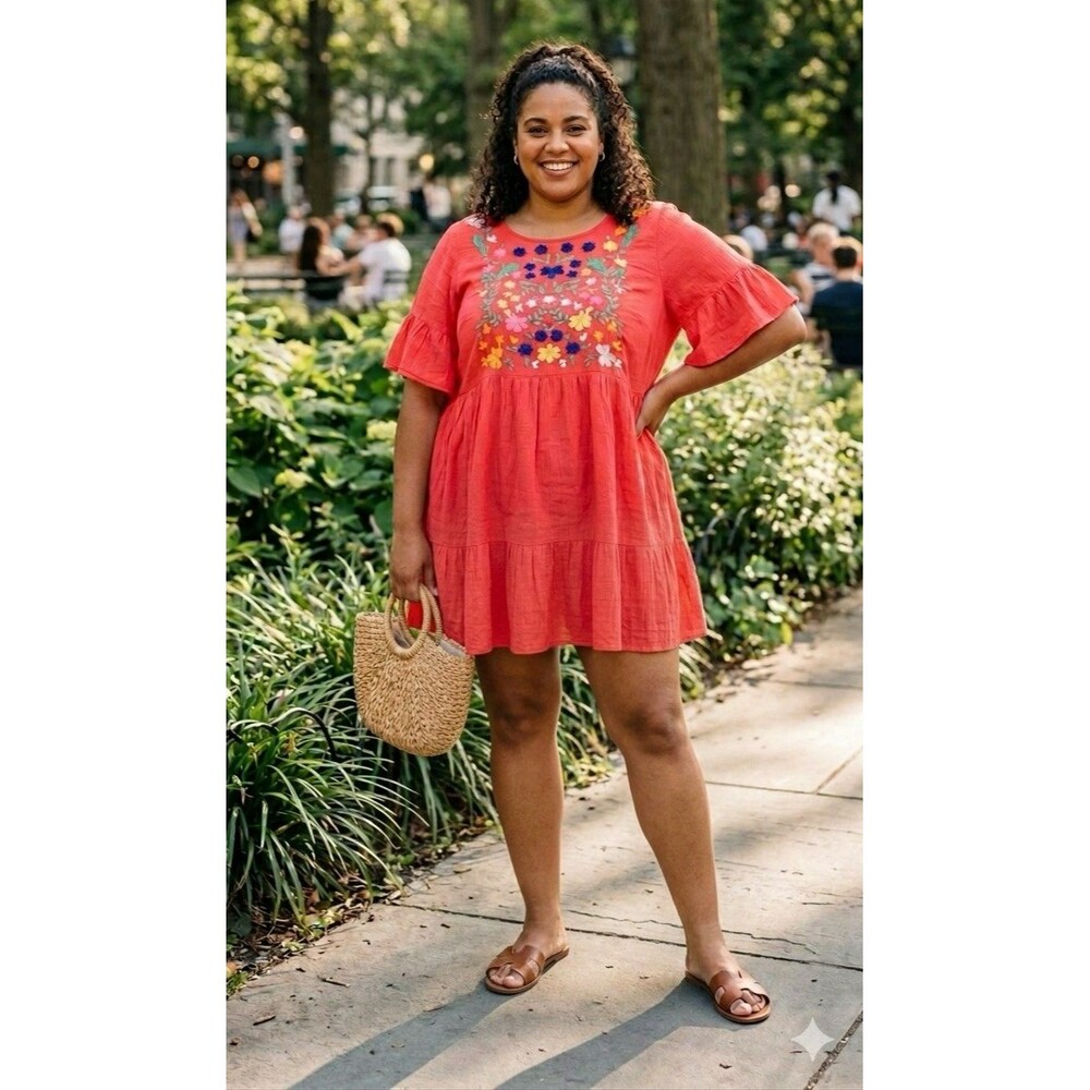 Crown‎ & Ivy Plus Size 2X Floral Embroidered Babydoll Summer Dress Boho Casual